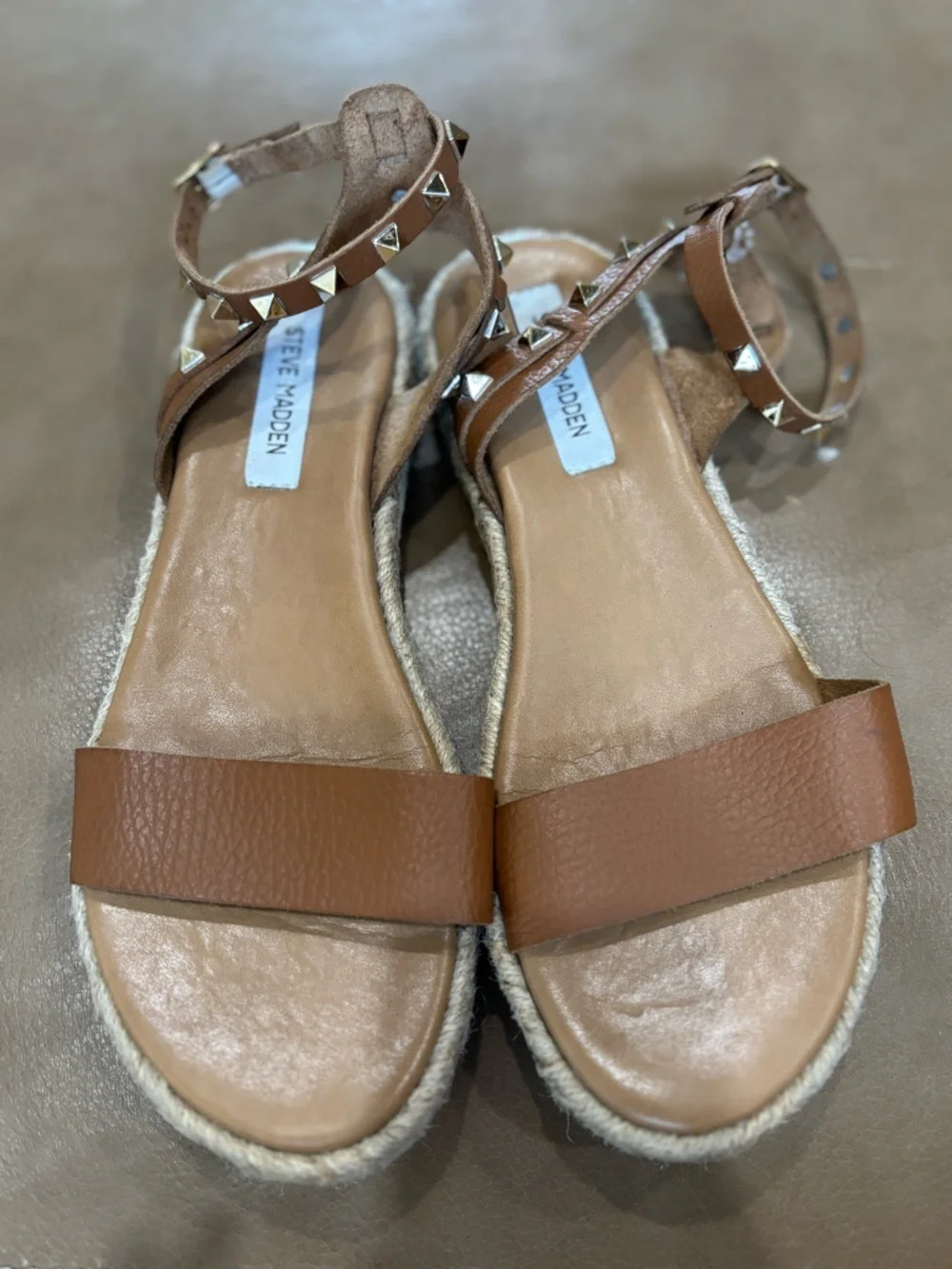 Steve Madden Tan Leather Studded Espadrille Sandal